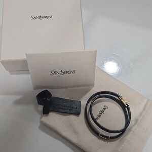 Saint Laurent 14" Black Wrap Bracelet with Gold Accents